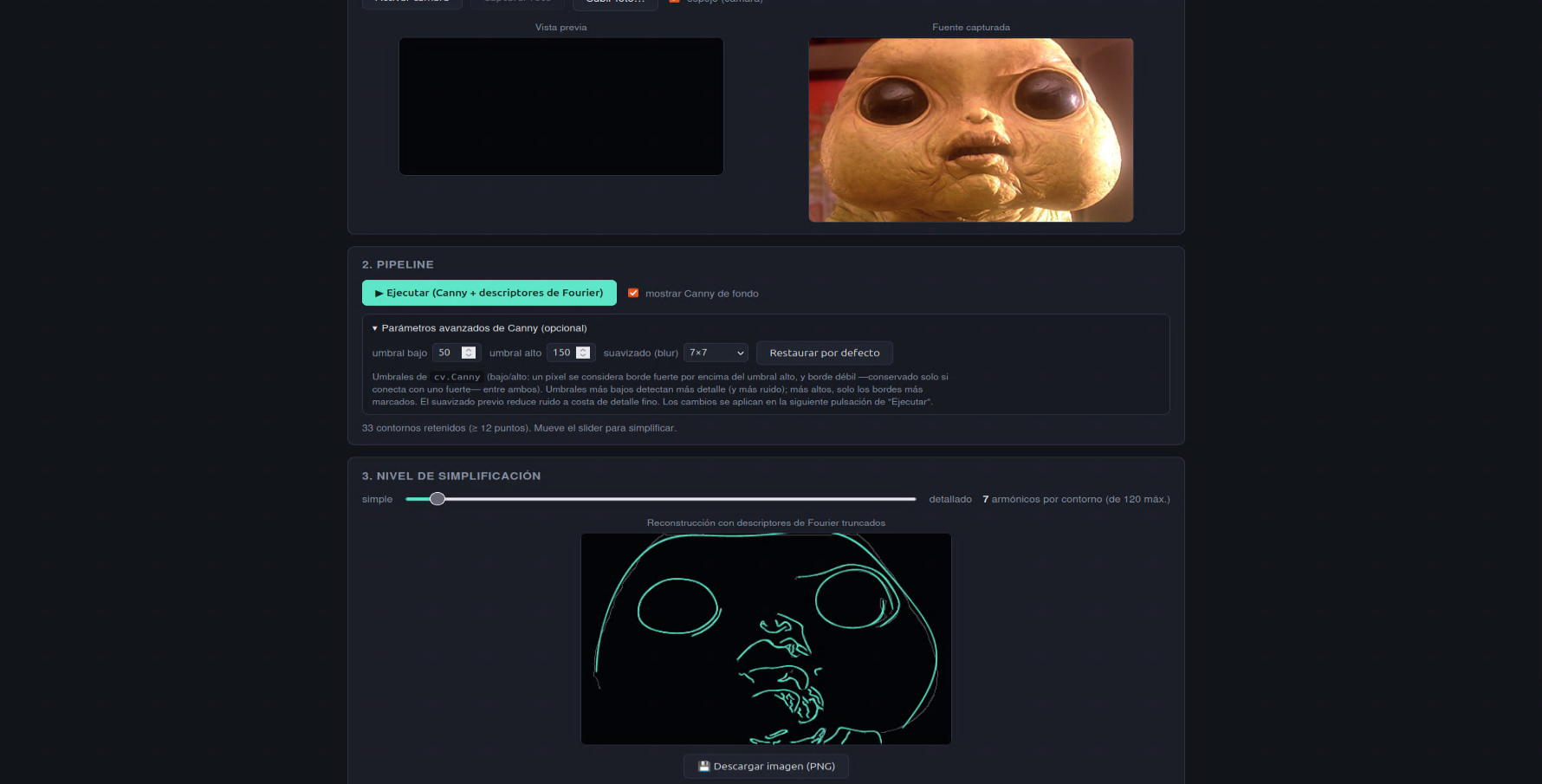 Captura de la interfaz de Fourier Faces